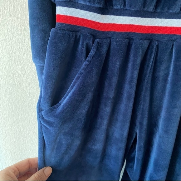 Tommy Hilfiger Flag Blue Velour Cold-Shoulder Jumpsuit size large - Picture 3 of 5